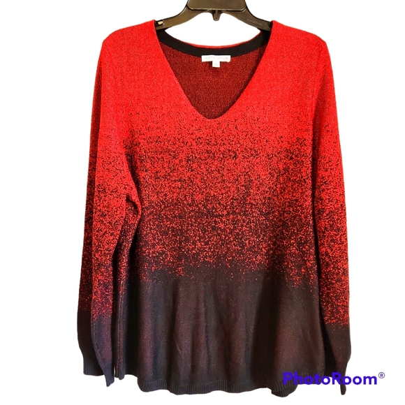 Notations Sweaters - Sparkly Red Metallic NWOT Sweater L) Holiday Gradient V-Neck Sparkly Size 2X
